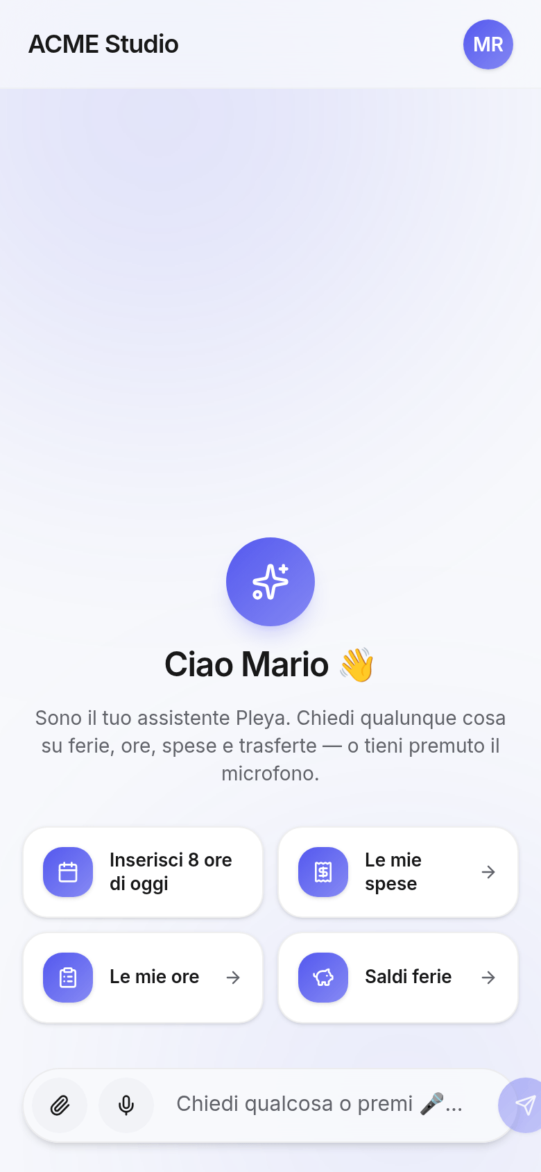 Pleya sul telefono: ore, spese, assenze e l’assistente in prima pagina
